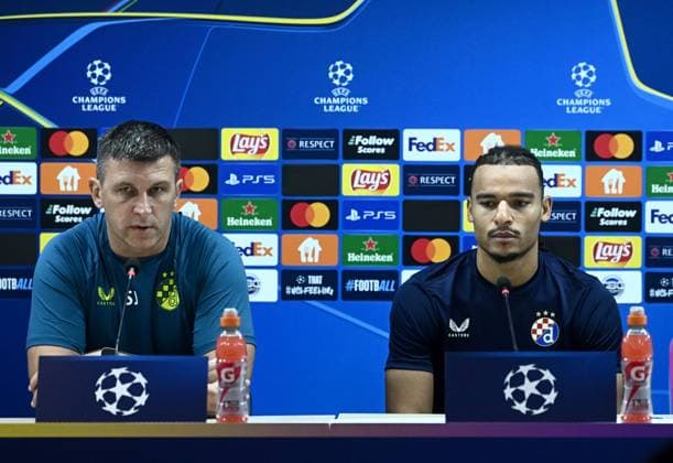Dinamo Zagreb press conference, PK, Pressekonferenz Dinamo Zagreb Head Coach Sergej Jakirovic and Mmaee of Dinamo Zagreb speaks during a press conference ahead UEFA Champions league Play-offs 2nd leg match between Qarabag and Dinamo Zagreb at Tofiq Bahramov Republican Stadium in Baku, Azerbaijan on August 27, 2024.  MarkoxLukunic PIXSELL