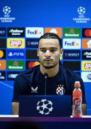 Dinamo Zagreb press conference, PK, Pressekonferenz Mmaee of Dinamo Zagreb speaks during a press conference ahead UEFA Champions league Play-offs 2nd leg match between Qarabag and Dinamo Zagreb at Tofiq Bahramov Republican Stadium in Baku, Azerbaijan on August 27, 2024.  MarkoxLukunic PIXSELL