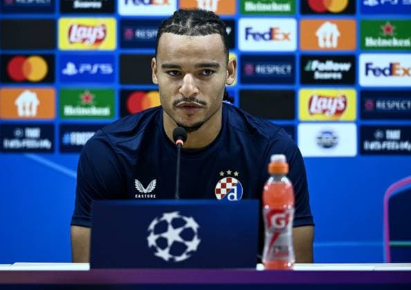 Dinamo Zagreb press conference, PK, Pressekonferenz Mmaee of Dinamo Zagreb speaks during a press conference ahead UEFA Champions league Play-offs 2nd leg match between Qarabag and Dinamo Zagreb at Tofiq Bahramov Republican Stadium in Baku, Azerbaijan on August 27, 2024.  MarkoxLukunic PIXSELL