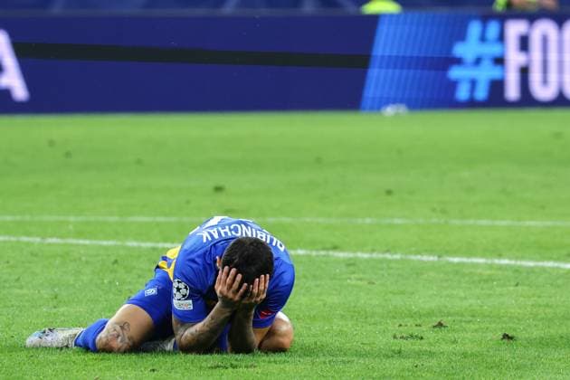 SOCCER - UEFA CL, RBS vs Kyiv SALZBURG,AUSTRIA,27.AUG.24 - SOCCER - UEFA Champions League, qualification, Red Bull Salzburg vs FC Dynamo Kyiv. Image shows the disappointment of Vladyslav Dubinchak (Kyiv).  GEPAxpictures xDavidxGeieregger