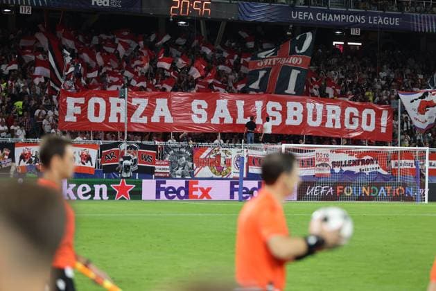 SOCCER - UEFA CL, RBS vs Kyiv SALZBURG,AUSTRIA,27.AUG.24 - SOCCER - UEFA Champions League, qualification, Red Bull Salzburg vs FC Dynamo Kyiv. Image shows fans of RBS.  GEPAxpictures xMathiasxMandl