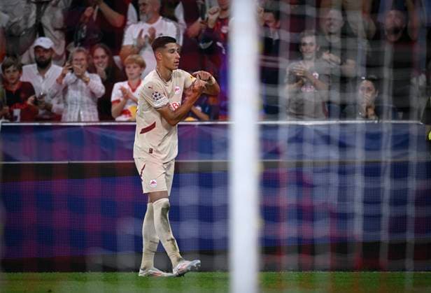FUSSBALL Champions League Qualifikation Saison 2024 2025 Rueckspiel FC Salzburg - Dynamo Kiew 27.08.2024 JUBEL FC Salzburg; Torschuetze zum 1-0 Adam Daghim