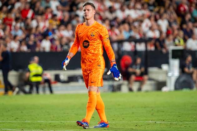 Rayo Vallecano vs FC Barcelona, Barca - La Liga EA Sports 2024 25 Marc Andre Ter Stegen of FC Barcelona seen during the La Liga EA Sports 2024 25 football match between Rayo Vallecano vs FC Barcelona at Campo de Futbol de Vallecas on August 27, 2024 in Madrid, Spain. Madrid Campo de Futbol de Vallecas Madrid Spain Copyright: xAlbertoxGardinx AGardin_20240827_Football_Liga_Rayo_Vallecano_vs_Barcelona_297