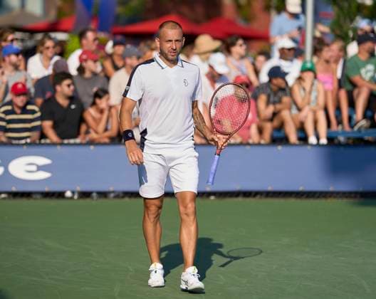 US Open Tennis 2024 Dan Evans looks cross court during the longest match in US Open historynagainst Karen Khachanov in the first round on court 6 at the 2024 US Open Tennis Championships at the National Tennis centre, New York, New York, 27 Aug 2024., Credit:Peter van den Berg Avalon USA, New York, New York, National Tennis Centre  Copyright: xPeterxvanxdenxBergx xAvalonx 0901956213