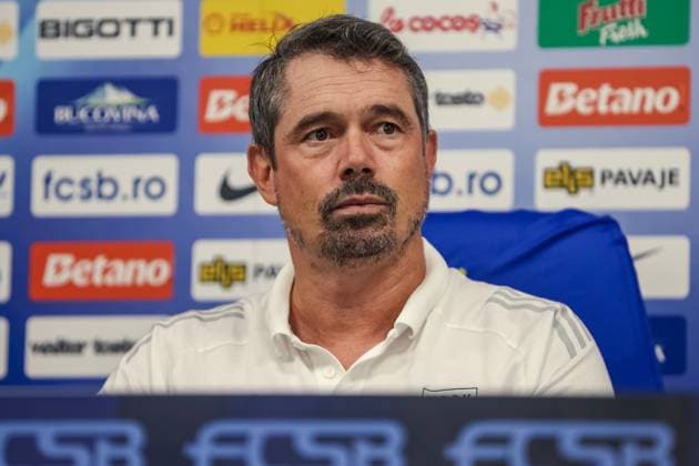 SOCCER - UEFA EL, Bukarest vs LASK BUCHAREST,ROMANIA,28.AUG.24 - SOCCER - UEFA Europa League, qualification, FCSB Bukarest vs Linzer ASK, preview, press conference, PK, Pressekonferenz LASK. Image shows head coach Thomas Darazs (LASK).  GEPAxpictures xManuelxBinder