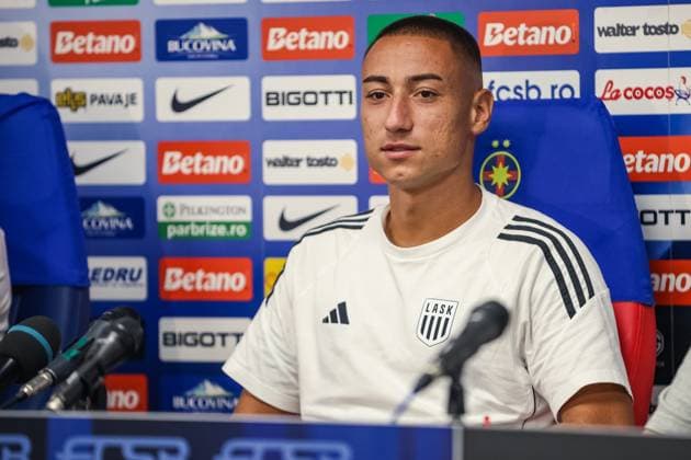 SOCCER - UEFA EL, Bukarest vs LASK BUCHAREST,ROMANIA,28.AUG.24 - SOCCER - UEFA Europa League, qualification, FCSB Bukarest vs Linzer ASK, preview, press conference, PK, Pressekonferenz LASK. Image shows Marin Ljubicic (LASK).  GEPAxpictures xManuelxBinder