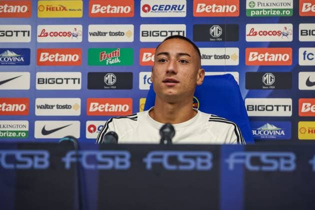 SOCCER - UEFA EL, Bukarest vs LASK BUCHAREST,ROMANIA,28.AUG.24 - SOCCER - UEFA Europa League, qualification, FCSB Bukarest vs Linzer ASK, preview, press conference, PK, Pressekonferenz LASK. Image shows Marin Ljubicic (LASK).  GEPAxpictures xManuelxBinder
