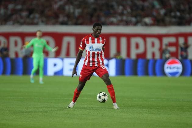 CRVENA ZVEZDA vs BODE GLIMT YACOUBA NASSER DJIGA, Red Star football player at the UEFA Champions League qualification match against Bodo Glimt at the Rajko Mitic Stadium, Belgrade 28.08.2024. Ivica Veselinov MN PRESS Football, Champions League, Red Star, Bodo Glimt, Qualifications Belgrade Stadion Rajko Mitic Serbia Copyright: xIvicaxVeselinovx xMNxPressx