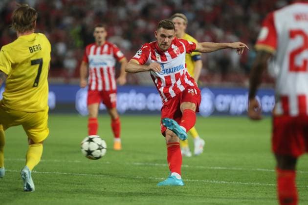 CRVENA ZVEZDA vs BODE GLIMT TIMI MAX ELSNIK, Red Star football player at the UEFA Champions League qualification match against Bodo Glimt at the Rajko Mitic Stadium, Belgrade 28.08.2024. Ivica Veselinov MN PRESS Football, Champions League, Red Star, Bodo Glimt, Qualifications Belgrade Stadion Rajko Mitic Serbia Copyright: xIvicaxVeselinovx xMNxPressx