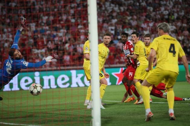 CRVENA ZVEZDA vs BODE GLIMT PETER OLAYINKA, Red Star football player at the UEFA Champions League qualification match against Bodo Glimt at the Rajko Mitic Stadium, Belgrade 28.08.2024. Ivica Veselinov MN PRESS Football, Champions League, Red Star, Bodo Glimt, Qualifications Belgrade Stadion Rajko Mitic Serbia Copyright: xIvicaxVeselinovx xMNxPressx
