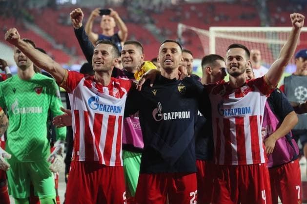 CRVENA ZVEZDA vs BODE GLIMT UROS SPAJIC, MILAN RODIC, MIRKO IVANIC Red Star football players at the UEFA Champions League qualification match against Bodo Glimt at the Rajko Mitic Stadium, Belgrade 28.08.2024. Ivica Veselinov MN PRESS Football, Champions League, Red Star, Bodo Glimt, Qualifications Belgrade Stadion Rajko Mitic Serbia Copyright: xIvicaxVeselinovx xMNxPressx