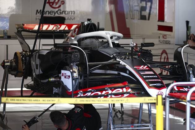 Haas F1 Team VF-24 Ferrari, Mechanical detail during the Formula 1 Pirelli Gran Premio d’Italia 2024, Italian Grand Prix 2024, 16th round of the 2024 Formula One World Championship, WM, Weltmeisterschaft from August 30 to September 1, 2024 on the Autodromo Nazionale Monza, in Monza, Italy - F1 - ITALIAN GRAND PRIX 2024 DPPI Panoramic  240829_R16_ITALIA_DP_EA020674