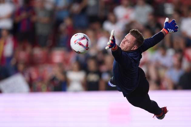 Marc-Andre ter Stegen FC Barcelona, Barca beim aufwaermen, LaLiga, Rayo Vallecano v FC Barcelona, Campo de Futbol de Vallecas, 27.08.2024, Madrid, Spainen. Defodi-071_RAYFCB20240827_016