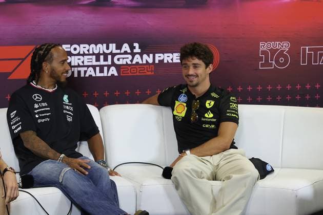FORMULA 1 PIRELLI GRAN PREMIO D ITALIA 2024 29.08.2024, Autodromo Nazionale di Monza, Monza, FORMULA 1 PIRELLI GRAN PREMIO D ITALIA 2024 ,im Bild Lewis Hamilton (GBR), Mercedes-AMG Petronas Formula One Team, Charles Leclerc (MCO), Scuderia Ferrari HP