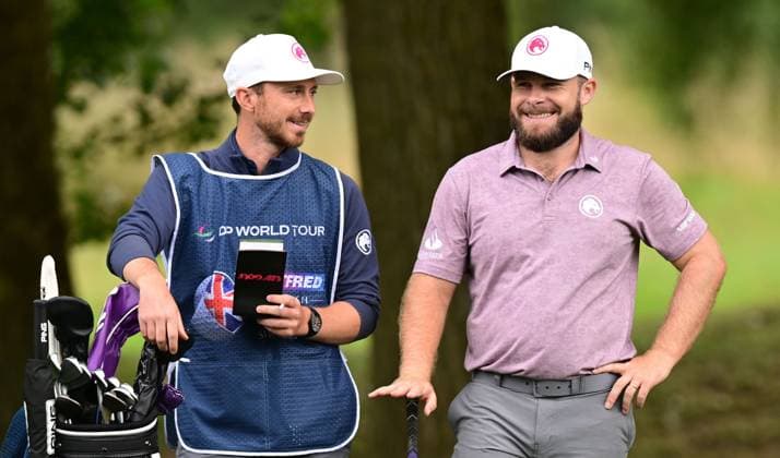 Tyrrell Hatton on the 2nd fairway, smiles at family Betfred British Masters 2024, Day One, Golf, The Belfry, Sutton Coldfield, UK - 29 Aug 2024  Copyright: xGreigxCowie Shutterstockx 14672246bt