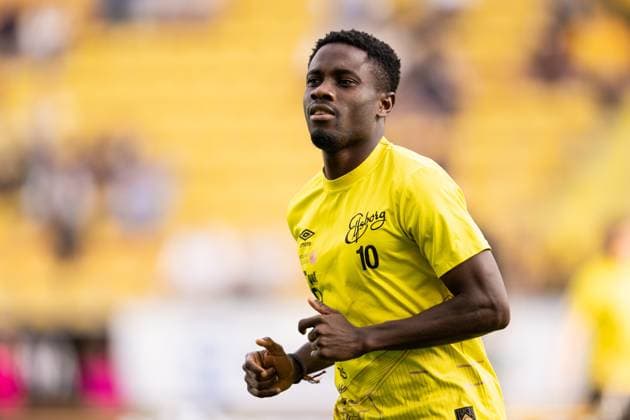 240829 Michael Baidoo of Elfsborg during warmup ahead off the UEFA Europa League playoff between Elfsborg and Molde on August 29, 2024 in Boras. Photo: Jörgen Jarnberger BILDBYRAN COP 112 JJ0394 fotboll football soccer fotball uefa europa league playoff elfsborg molde bbeng Copyright: JÖRGENxJARNBERGER BB240829JJ009