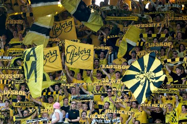 BORAS, SVERIGE 20240829 Elfsborgs supportrar under torsdagens kvalmatch till Europa League mellan IF Elfsborg och Molde pa Boras Arena. BORAS SVERIGE x9200x