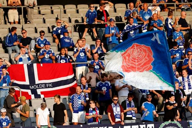BORAS, SVERIGE 20240829 Moldes supportar under torsdagens kvalmatch till Europa League mellan IF Elfsborg och Molde FK pa Boras Arena. BORAS SVERIGE x9200x