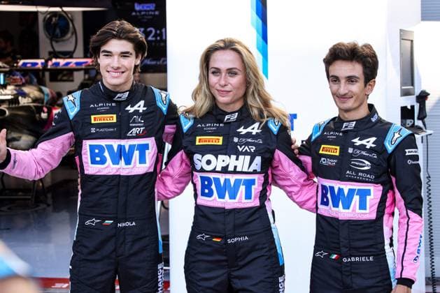 MINI Gabriele (ita), Alpine F1 Team Academy driver TSOLOV, ART Grand Prix, Alpine F1 Team Academy driver FLORSCH Sophia (ger), Alpine F1 Team Academy driver portrait during the Formula 1 Pirelli Gran Premio d’Italia 2024, Italian Grand Prix 2024, 16th round of the 2024 Formula One World Championship, WM, Weltmeisterschaft from August 30 to September 1, 2024 on the Autodromo Nazionale Monza, in Monza, Italy - F1 - ITALIAN GRAND PRIX 2024 DPPI Panoramic 240829_R16_ITALIA_DP_XB5_7247