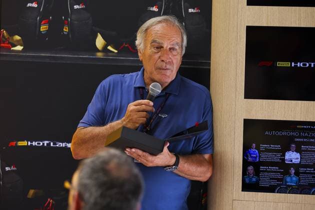 Giorgio Piola receives the 900th Grand Prix pass in a press conference, PK, Pressekonferenz during the Formula 1 Pirelli Gran Premio d’Italia 2024, Italian Grand Prix 2024, 16th round of the 2024 Formula One World Championship, WM, Weltmeisterschaft from August 30 to September 1, 2024 on the Autodromo Nazionale Monza, in Monza, Italy - F1 - ITALIAN GRAND PRIX 2024 DPPI Panoramic  240829_R16_ITALIA_DP_EA014395