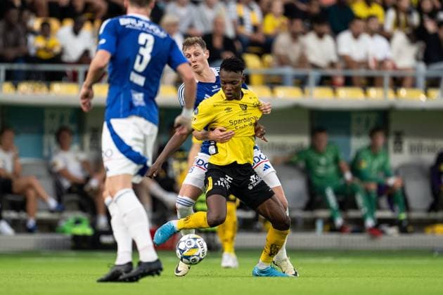 240829 Anders Hagelskjaer of Molde and Jalal Abdullai of Elfsborg during the UEFA Europa League playoff between Elfsborg and Molde on August 29, 2024 in Boras. Photo: Jörgen Jarnberger BILDBYRAN COP 112 JJ0394 fotboll football soccer fotball uefa europa league playoff elfsborg molde bbeng Copyright: JÖRGENxJARNBERGER BB240829JJ028