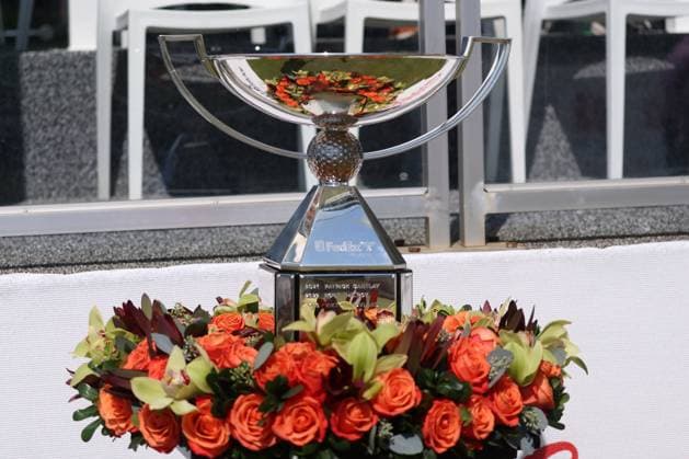 ATLANTA, GA - AUGUST 29: A general view of the FedEx Cup trophy during the opening round of the 2024 Tour Championship at on August 29, 2024 at East Lake Golf Club in Atlanta, Georgia. (Photo by Michael Wade Icon Sportswire) GOLF: AUG 29 PGA, Golf Herren FedExCup Playoffs - TOUR Championship EDITORIAL USE ONLY Icon08292404