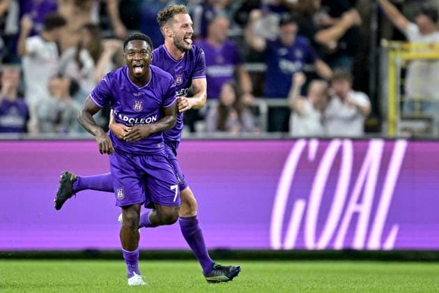 RSC Anderlecht v FC Dinamo Minsk - UEFA Europa League Play-off ANDERLECHT, BELGIUM - AUGUST 29 : Amuzu Francis midfielder of RSC Anderlecht celebrates scoring a goal during the UEFA Europa League Qualifiers Play-off 2nd leg match between RSC Anderlecht and FC Dinamo Minsk on August 29, 2024 in Anderlecht, Belgium, 29 08 2024 Anderlecht Belgium  Copyright: xSesx