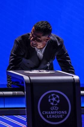 29th of August 2024 - UEFA CHAMPIONS LEAGUE KICK OFF 2024 2025 - DRAW LOTTERY WITH AI - FORUM GRIMALDI ronaldo (cristiano) is laughing with buffon (gianluigi) because he is stretching during the draw lottery MONACO MONACO Copyright: xSPORTPIXPRESSx xFREDxPORCUx