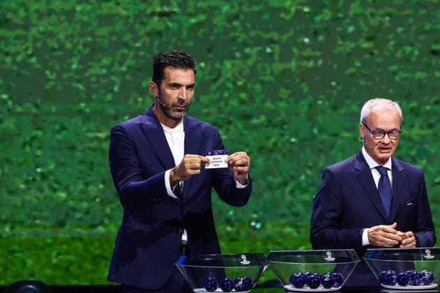 29th of August 2024 - UEFA CHAMPIONS LEAGUE KICK OFF 2024 2025 - DRAW LOTTERY WITH AI - FORUM GRIMALDI buffon (gianluigi) shows the ticket of Borussia Dortmund during the draw lottery MONACO MONACO Copyright: xSPORTPIXPRESSx xFREDxPORCUx