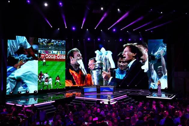 29th of August 2024 - UEFA CHAMPIONS LEAGUE KICK OFF 2024 2025 - DRAW LOTTERY WITH AI - FORUM GRIMALDI A general view of the UEFA AI draw lottery with buffon (gianluigi) and ronaldo (cristiano) on the sight of chowdhury (reshmin) and pinto (pedro) MONACO MONACO Copyright: xSPORTPIXPRESSx xFREDxPORCUx