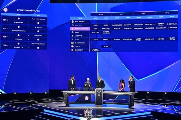 Cristiano Ronaldo recoit le prix de meilleur buteur de tous les temps lors du tirage au sort UEFA pour la saison 2024 2025 au forum Grimaldi Ã Monaco Gianluigi Buffon, Giorgio Marchetti, le vice secrÃ taire gÃ nÃ ral de l UEFA, Cristiano Ronaldo, Reshmin Chowdhury et Pedro Pinto, les prÃ sentateurs de la soirÃ e, durant le tirage au sort des rencontres de la phase rÃ guliere de la Ligue des champions pour la saison 2024-2025 et remises du prix du meilleur buteur de tous les temps de l UEFA Champions League Ã Cristiano Ronaldo et du Prix du prÃ sident de l UEFA 2024 Ã Gianluigi Buffon, au Grimaldi Forum Ã Monaco, le 29 aoÃ»t 2024. Bruno Bebert Bestimage C.Ronaldo receives the award for all-time top scorer at the UEFA draw for the 2024 2025 season at the Grimaldi Forum in Monaco on august 29th 2024 Monaco Monaco  Copyright: xBrunoxBebertx xBestimagexBrunoxBebertx xBestimagex