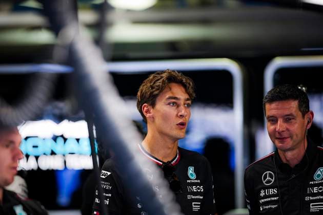 RUSSELL George (gbr), Mercedes AMG F1 Team W15, portrait during the Formula 1 Pirelli Gran Premio d’Italia 2024, Italian Grand Prix 2024, 16th round of the 2024 Formula One World Championship, WM, Weltmeisterschaft from August 30 to September 1, 2024 on the Autodromo Nazionale Monza, in Monza, Italy - F1 - ITALIAN GRAND PRIX 2024 DPPI Panoramic  240830_R16_ITALIA_DP_EA015312