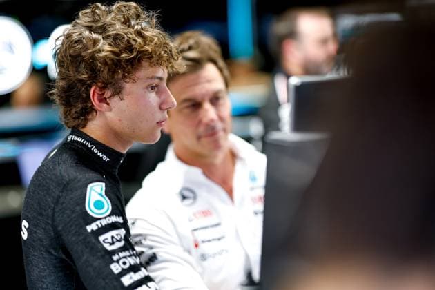 12 Andrea Kimi Antonelli (ITA, Mercedes-AMG Petronas F1 Team), Toto Wolff (AUT, Mercedes-AMG Petronas F1 Team), F1 Grand Prix of Italy at Autodromo Nazionale Monza on August 30, 2024 in Monza, Italy. (Photo by HOCH ZWEI) Monza Italy