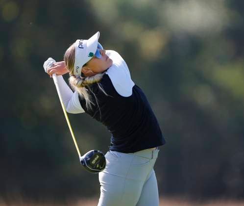 30th August 2024; The O& x2019;Meara Course at Carton House, Maynooth, County Kildare, Ireland; KPMG Womens Irish Open Golf, Round 2; Kristin Sim (NOR) Tees off on the 17th hole  ActionPlus12687092 PeterxFitzpatrick