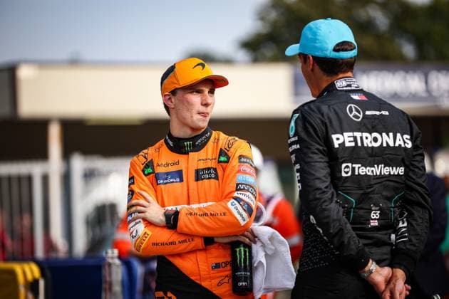 81 Oscar Piastri (AUS, McLaren Formula 1 Team), 63 George Russell (GBR, Mercedes-AMG Petronas F1 Team), F1 Grand Prix of Italy at Autodromo Nazionale Monza on August 31, 2024 in Monza, Italy. (Photo by HOCH ZWEI) Monza Italy