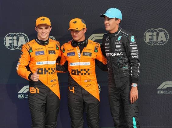 FORMULA 1 PIRELLI GRAN PREMIO D ITALIA 2024 31.08.2024, Autodromo Nazionale di Monza, Monza, FORMULA 1 PIRELLI GRAN PREMIO D ITALIA 2024 ,im Bild Poleposition für Lando Norris (GBR), McLaren F1 Team, 2. Startplatz für Oscar Piastri (AUS), 3. Startplatz für George Russell (GBR), Mercedes-AMG Petronas Formula One Team