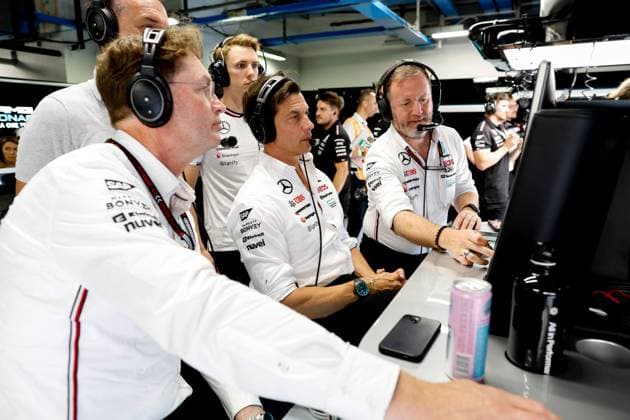 Ola Källenius (SWE, Chairman of the Board of Management of Mercedes-Benz Group AG), Toto Wolff (AUT, Mercedes-AMG Petronas F1 Team), F1 Grand Prix of Italy at Autodromo Nazionale Monza on August 31, 2024 in Monza, Italy. (Photo by HOCH ZWEI) Monza Italy