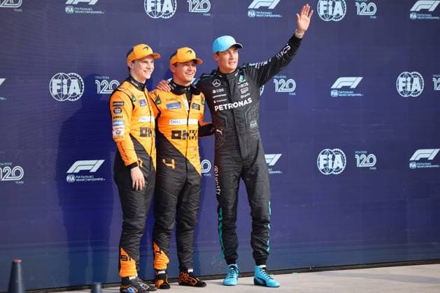 George Russell (Mercedes AMG Petronas Formula One Team, 63), Lando Norris (McLaren Formula 1 Team, 04), Oscar Piastri (McLaren Formula 1 Team, 81), Qualifying , ITA, Formel 1 Weltmeisterschaft, Italian Grand Prix, Autodromo Nazionale Monza, 31.08.2024 ITA, Formel 1 Weltmeisterschaft, Italian Grand Prix, Italien, Autodromo Nazionale Monza, 31.08.2024 Monza Copyright: xEibner-Pressefoto AnnikaxGrafx EP_AGF