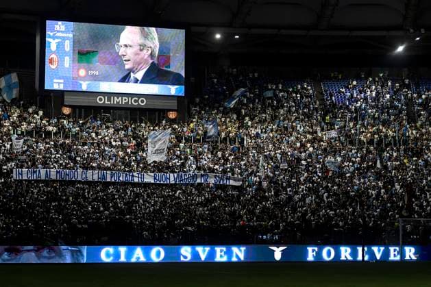 Lazio fans show a banner in memory of former coach Sven Goran Eriksson during the Serie A football match between SS Lazio and AC Milan at Olimpico stadium in Rome (Italy), August 31, 2024. AndreaxStaccioli
