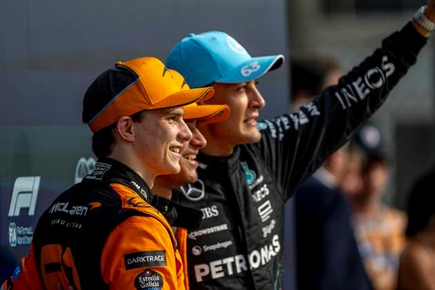 Monza - 31-08-2024, Monza Circuit, Lando Norris, Oscar Piastri and George Russell at the Formula 1 Italy Grand Prix 2024 Saturday Formula 1 Italy Grand Prix 2024 Saturday  x26158577x Copyright: