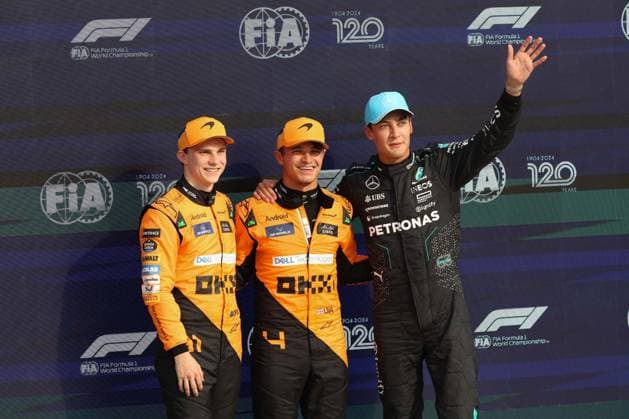 - Formula 1 - Formula 1 - Pirelli Gran Premio d Italia 2024 - Qualifying Monza- F1 Italy Grand Prix Formula 1 Monza Qualifying Podium 04 Lando Norris Team McLaren F1 63 George Russell Team Mercedes-AMG F1 81 Oscar Piastri Team McLaren F1 Monza Italy  Copyright: xIPAxSport ABACAx