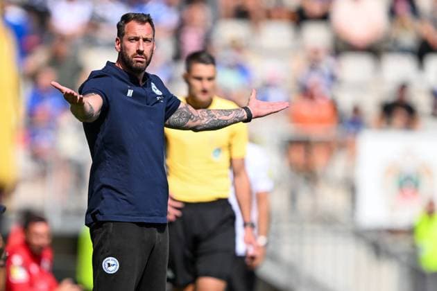 3. Liga - Arminia Bielefeld - SV Sandhausen am 31.08.2024 in der SchücoArena in Bielefeld Trainer Michel Kniat (Bielefeld) unzufrieden, enttäuscht, enttaeuscht, niedergeschlagen.