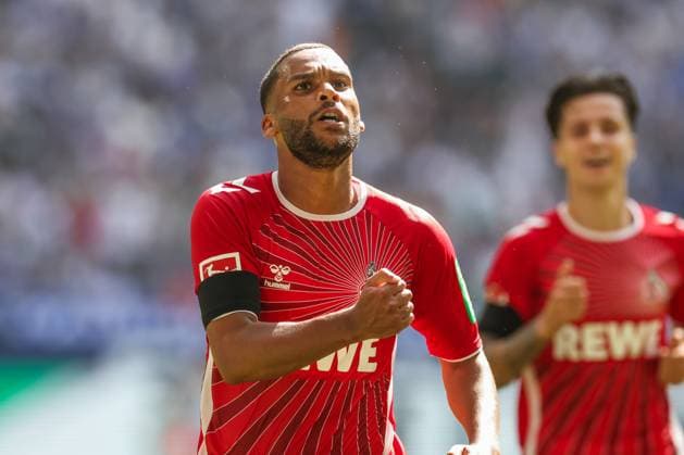 01.09.2024, Fussball, Saison 2024 2025, 2. Bundesliga, 4. Spieltag, FC Schalke 04 - 1. FC Köln, Linton Maina (1. FC Köln) jubelt nach seinem Tor zum 0 zu 2. Gelsenkirchen Veltins Arena NRW Deutschland xRHR-FOTO TRx