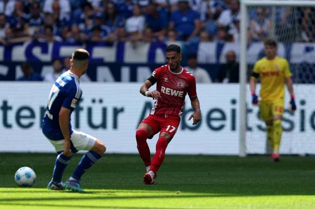 Adrian Gantenbein (FC Schalke 04) und Leart Pacarada (1.FC Köln)beim Spiel der 2. BL (Saison 2024 25) FC Schalke 04 - 1. FC Köln Copyright: Thomas Pakusch