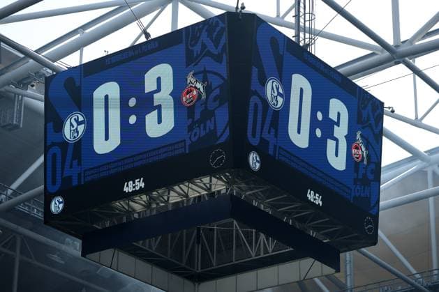 Der Videowürfel zeigt das Zwischenergebnis an beim Spiel der 2. BL (Saison 2024 25) FC Schalke 04 - 1. FC Köln Copyright: Thomas Pakusch