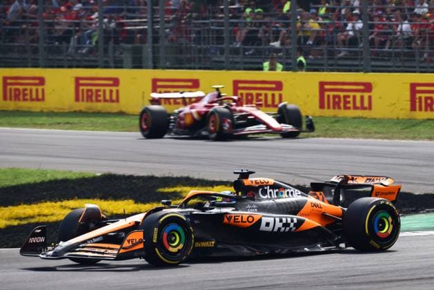 September 1, 2024, Monza, Italy: Oscar Piastri of McLaren and Charles Leclerc of Ferrari drive on the track during the Italian Formula One Grand Prix at Autodromo Nazionale Monza circuit, in Monza on September 1st, 2024. Monza Italy - ZUMAz156 0758581898st Copyright: xBeataxZawrzelx