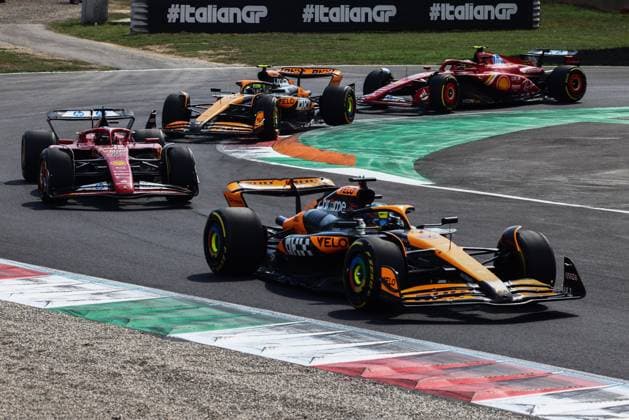 September 1, 2024, Monza, Italy: Oscar Piastri of McLaren, Charles Leclerc of Ferrari, Lando Norris of McLaren and Carlos Sainz of Ferrari drive on the track during the Italian Formula One Grand Prix at Autodromo Nazionale Monza circuit, in Monza on September 1st, 2024. Monza Italy - ZUMAz156 0758582007st Copyright: xBeataxZawrzelx