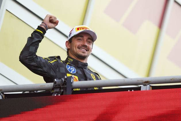 LECLERC Charles (mco), Scuderia Ferrari SF-24, portrait podium celebration during the Formula 1 Pirelli Gran Premio d’Italia 2024, Italian Grand Prix 2024, 16th round of the 2024 Formula One World Championship, WM, Weltmeisterschaft from August 30 to September 1, 2024 on the Autodromo Nazionale Monza, in Monza, Italy - F1 - ITALIAN GRAND PRIX 2024 DPPI Panoramic  240901_R16_ITALIA_DP_EA018189