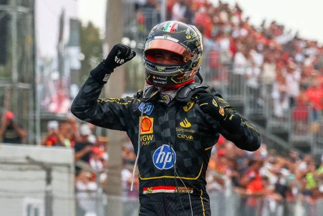 September 1, 2024, Monza, Italy: Charles Leclerc of Ferrari celebrates after winning the Italian Formula One Grand Prix at Autodromo Nazionale Monza circuit, in Monza on September 1st, 2024. Monza Italy - ZUMAz156 0758597418st Copyright: xBeataxZawrzelx