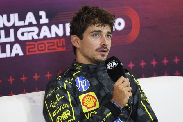 LECLERC Charles (mco), Scuderia Ferrari SF-24, portrait press conference, PK, Pressekonferenz during the Formula 1 Pirelli Gran Premio d’Italia 2024, Italian Grand Prix 2024, 16th round of the 2024 Formula One World Championship, WM, Weltmeisterschaft from August 30 to September 1, 2024 on the Autodromo Nazionale Monza, in Monza, Italy - F1 - ITALIAN GRAND PRIX 2024 DPPI Panoramic 240901_R16_ITALIA_DP_EA018979